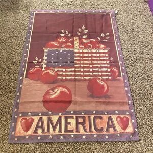 Vintage 1997 Patriotic House Flag Deb Strain Americana Apples Basket 26x38